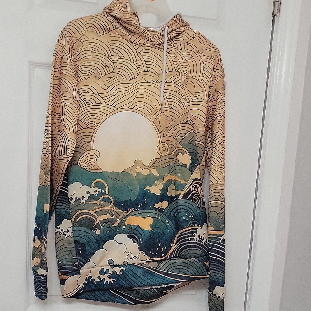 Artistic Wave Print Hoodie